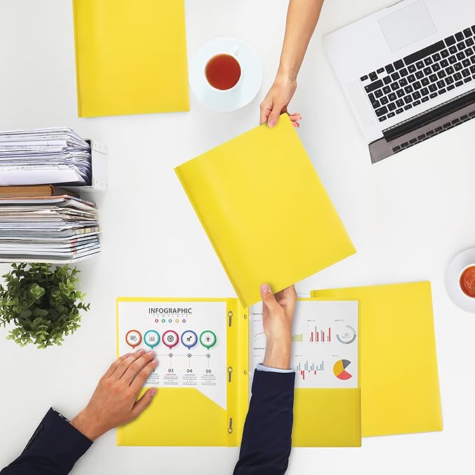 Mr. Pen- Plastic Folders with Pockets and Prongs, 48 Pack, Letter Size | Yellow, Flexible Plastic Folders with Prongs and Card Slot