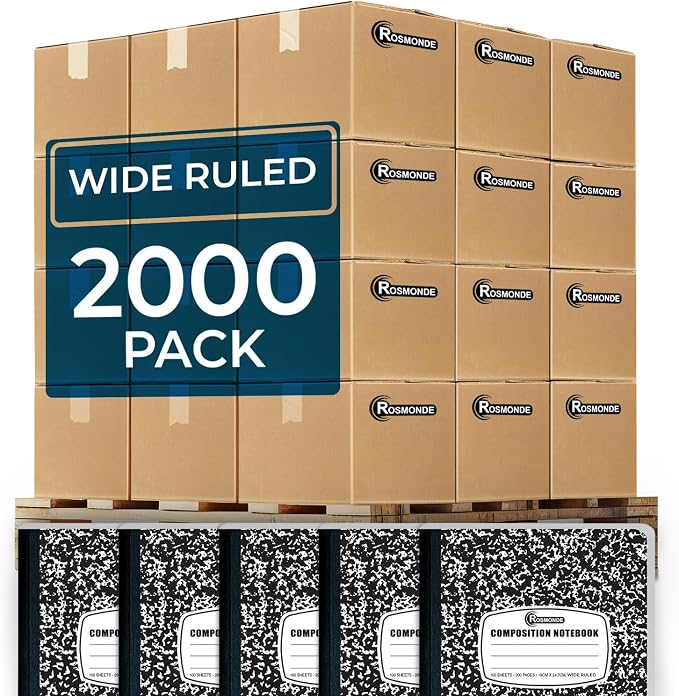 Composition Notebooks Bulk, 2000 Pack, Wide Ruled, Black Marble | Full Pallet of Notebooks, 100 Sheets/200 Pages, 9-3/4 x 7-1/2, Bulk Notebooks for School, College & Office, 4-7 Days Transit