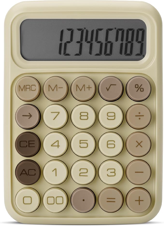 Mr. Pen- Mechanical Switch Calculator, 12 Digit Large LCD Display | Khaki Cream with Big Buttons, Mechanical Switch Calculator for Home, School, Office