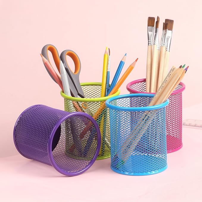 Tamaki Pen Holder Cup for Desk, Wire Mesh Pencil Cup Holder, Purple | Pen Cup for Desk Office Pen Organizer