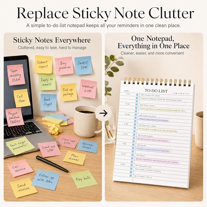 To Do List Notepad, Undated Daily Planner Notepad, A5 (5.5" x 8.3"), Blue | To Do List Notebook, Checklist Planner, Waterproof Spiral Notepad, for Work, Office Supplies, School Planner, 52 Sheets/Pack
