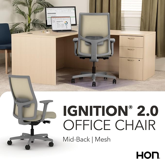 HON Ignition 2.0 Ergonomic Office Chair, Lumbar Support, Desk Chair, Linen | Ergonomic office desk chair with lumbar support, adjustable arms, office decor, workstation comfort for focused productivity