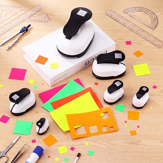 CHENGU 6 Pcs Square Punch Set 3in/2in/1.5in/1in/0.6in/0.3in Scrapbook Hole Punchers Crafting with 10 Sticker Paper Square Cutter Scrapbook for Office Supplies DIY Albums Photos(Black)