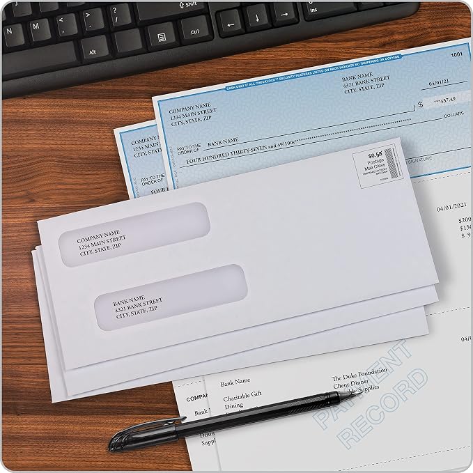 Quality Park #8 Double Window Envelopes, Self Seal Security Envelopes for QuickBooks Checks, 3 5/8" x 8 11/16", 24 lb White, 500 per Box (QUA50766) (Pack of 5)