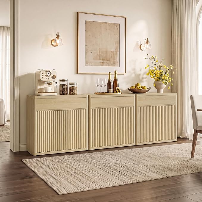 SICOTAS Buffet Cabinet with Storage - Accent Fluted Storage Cabinet with 4 Doors & 2 Drawers Sideboard Credenza Buffet Table Console Cabinets for Living Room Kitchen Dining Room Entryway Office