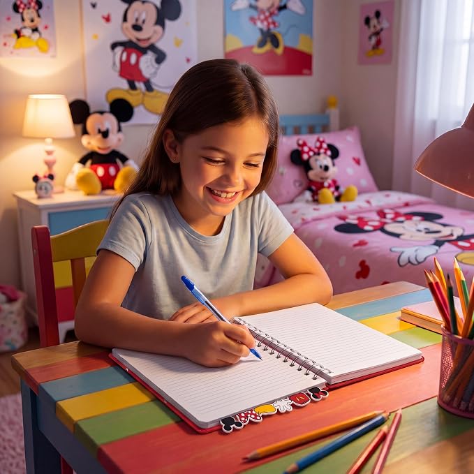 Disney Mickey & Minnie Mouse Tab Journal Spiral Notebook with Cute Dividers | Mickey and Minnie Mouse School Supplies & Office Stationery, 144 Lined Pages, Vinyl Cover, 8 x 7 Disney Planner & Notebook