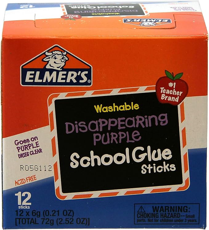 Elmer's Disappearing Purple School Glue Sticks, Washable, 6 Grams, 12 Count