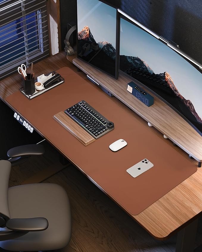 Leather Desk Pad Protector,55"x17" - Premium Desk Mat, Office Desk Mat, Large Mouse Pad,Non-Slip Desk Blotter,Waterproof Desk Writing Pad for Office and Home(Brown)