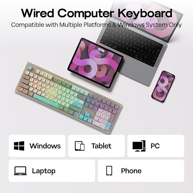 MechLands Aula S102 Membrane Gaming Keyboard w/Number Pad, 100% Full Size | Silent Keyboard for Office/PC Game, USB-C Wired, RGB Backlit, Creamy Silicone Structure, Ergonomic Stands (Grey)