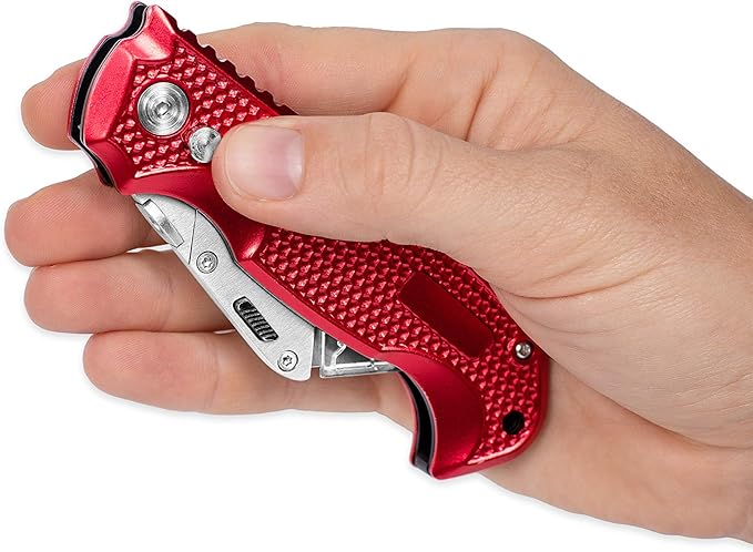 BIRDROCK HOME Utility Knife Set - Retractable Box Cutter with Heavy Duty Razor Blade - Professional Cutting Tool for Cardboard, Package, Warehouse, Office, Construction - 3 Extra Blades Refill - Red