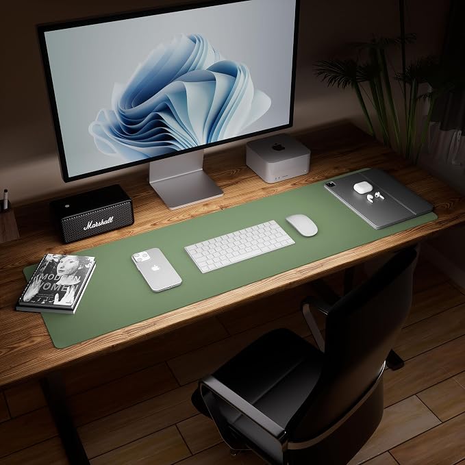 Aothia Leather Desk Pad Protector - Large Mouse Pad, Office Desk Mat, Non-Slip PU Leather Desk Blotter, Laptop Desk Pad, Waterproof Desk Writing Pad for Office and Home (Olive Green, 38" x 13.7")