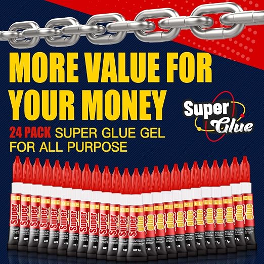Super Glue Gel, 24 X 3g Tubes for Crafts, Models and Repairs | Cyanoacrylate Gel Bonds Common Plastic, Wood, Metal, Ceramic, Rubber And Leather Surfaces