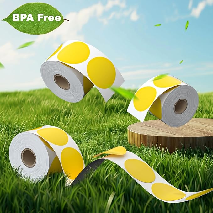 Circle Direct Thermal Labels, Thermal Printer Labels for Name Tag, DIY, QR Code, Self-Adhesive Address Stickers, Bright Yellow Sticker Labels Compatible with Zebra, Rollo, MUNBYN,(750 Labels/1 Roll)
