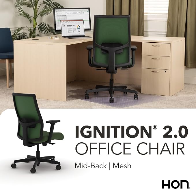 HON Ignition 2.0 Ergonomic Office Chair, Lumbar Support, Desk Chair, Leaf | Ergonomic office desk chair with lumbar support, adjustable arms, office decor, workstation comfort for focused productivity