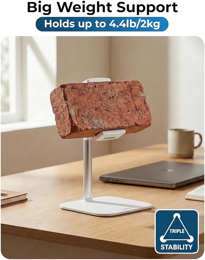COOPER TabStand Mini, 10" Height Adjustable Tablet Stand, Ipad Stand for Desk, Portable Monitor Holder, Heavy Duty Grip, Tripod iPad Holder, Tablet Mount, for Samsung Tablets, Kindle eReaders (White)