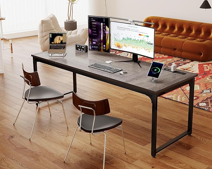 Coleshome 71 Inch Computer Desk with Power Outlet | Extra-long workspace • Fits dual monitors • Stable steel frame • Spacious legroom • Home office & gaming