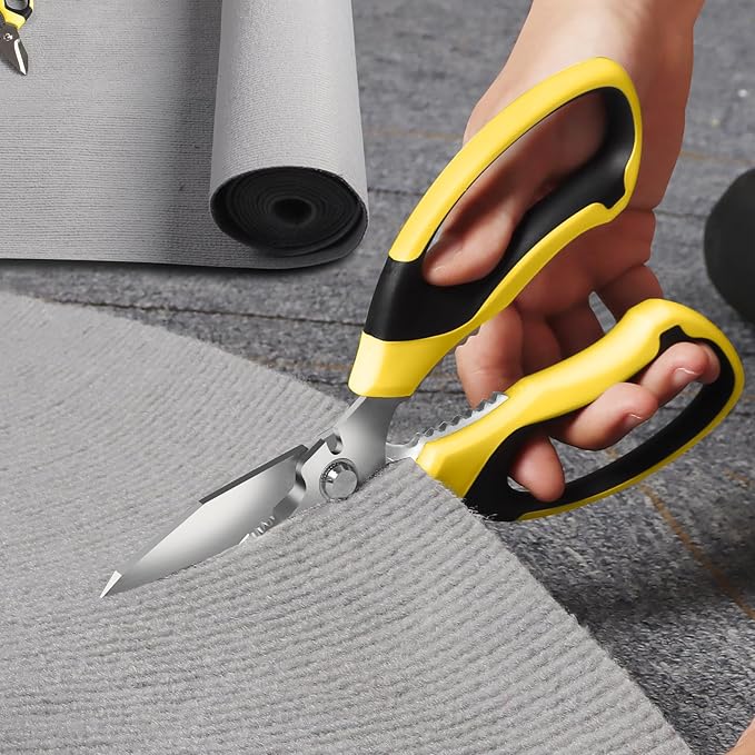 BoFuYuan Utility Scissors All Purpose heavy duty 8-Inch Yellow | Comfort Grip, Sharp Serrated Blades Cutting Carpet Cardboard Wire Fabric, Multipurpose Shears for Kitchen Garden Office Craft