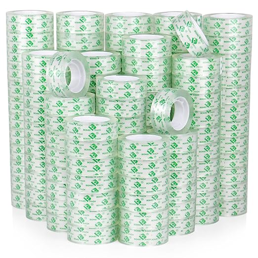 BOMEI PACK 144Rolls Crystal Clear Tape Refills for Dispenser, Bulk Transparent Tape Clear for Home, School and Office, 3/4Inch x 1000 inch