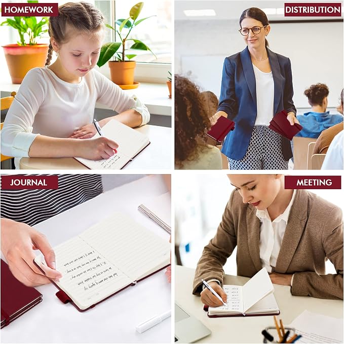 feela 3 Pack Pocket Notebook Journals with 3 Black Pens, A6 Mini Cute Small Journal Notebook Bulk Hardcover College Ruled Notepad with Pen Holder for Office School Supplies, 3.5”x 5.5”, Wine