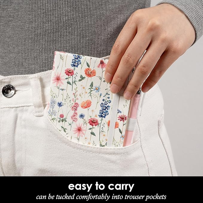 (3 Pack) Small Notebook Pocket Journal for Women, A6 (3.7" x 5.7") Aesthetic Floral Mini Notebook with Pen, Leather Lined Note Book with 400 Pages 100 GSM Thick Paper, Gift for Women Girls