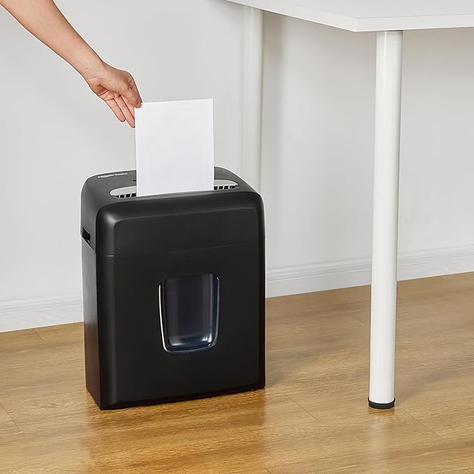 Amazon Basics High Security Micro Cut Paper Shredder, 8 Sheet Capacity, CD and Credit Card Shredder with Pull Out Bin, Black