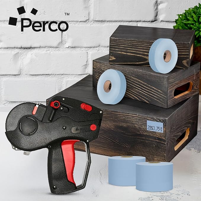 Perco Blue Pricing Labels for Monarch 1131 Price Gun - 1 Sleeve, 8 Rolls, 20,000 Price Marking Labels - with Ink Roll Included