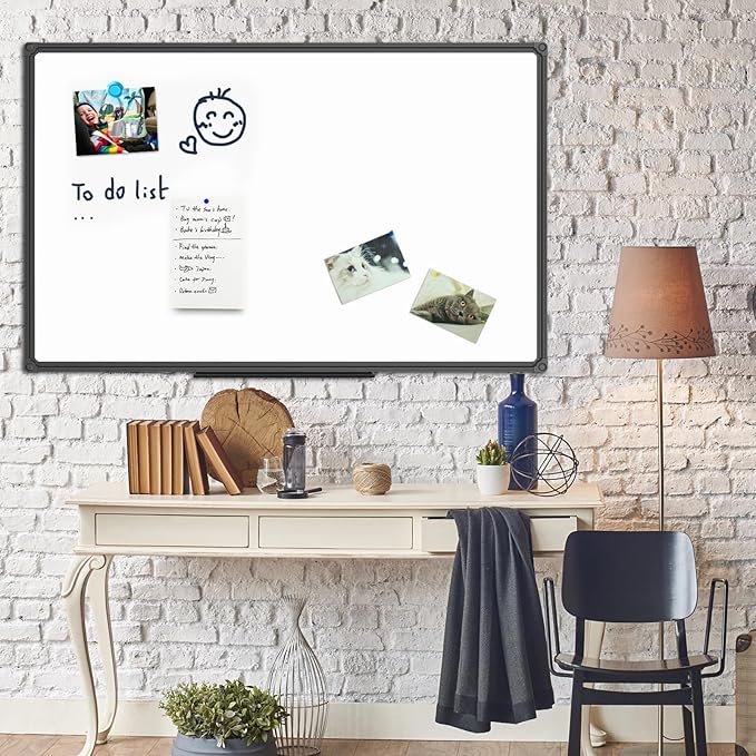 JILoffice Magnetic Whiteboard/White Board, Dry Erase Board 48 x 31 Inch, Black Aluminum Frame Wall Mounted Board for Office Home and School