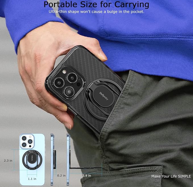 Doflyesky Metal Magnetic Phone Ring Holder, Double Adjustable Phone Grip and Stand Compatible with MagSafe Ring Holder, Compatible with PopSockets MagSafe Ring Grip, Compatible with Case/Cover