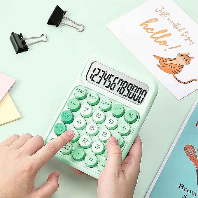 Mr. Pen- Mechanical Switch Calculator, 12 Digit Large LCD Display | Green with Big Buttons, Mechanical Switch Calculator for Home, School, Office