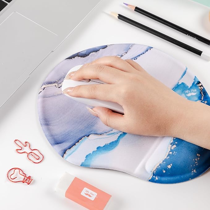 Mr. Pen- Ergonomic Mouse Pad with Wrist Rest, Glacial Blue Marble Design, Breathable Fabric with Memory Foam Cushion, Non-Slip Rubber Base, Gel Mouse Pad with Wrist Support