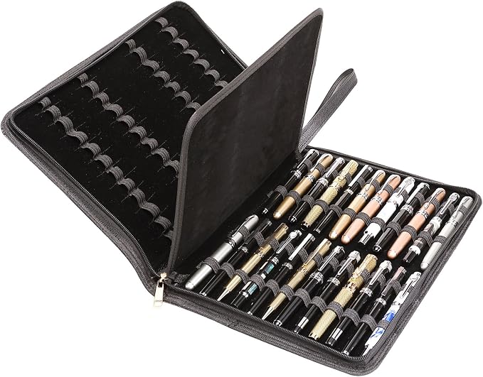 48 PU Leather Fountain Pen Case Large Capacity Black Roller Ball Pen Holder Bag Pouch