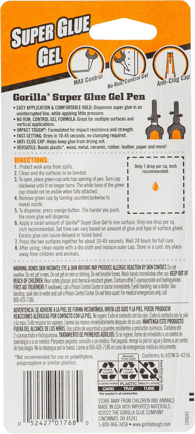 Gorilla Super Glue Gel Pen, 5.5 Gram (Pack of 6)