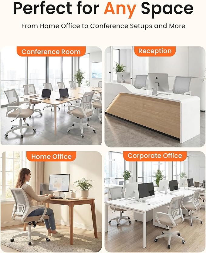 NEO CHAIR Office Desk Computer Chair Ergonomic Mesh Gaming Mid Back Seat with Comfy Lumbar Support Adjustable Height Swivel for Home Task (Beige)