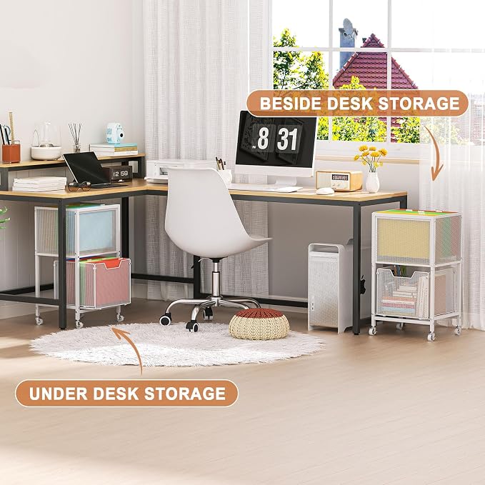 Tiaoheka Rolling File Cart, Mobile File Cabinet with Wheels Hanging Files, Hanging File Organizer Fit Letter/Legal Size Beside Under Desk for Office, Home White(Patent Pending)