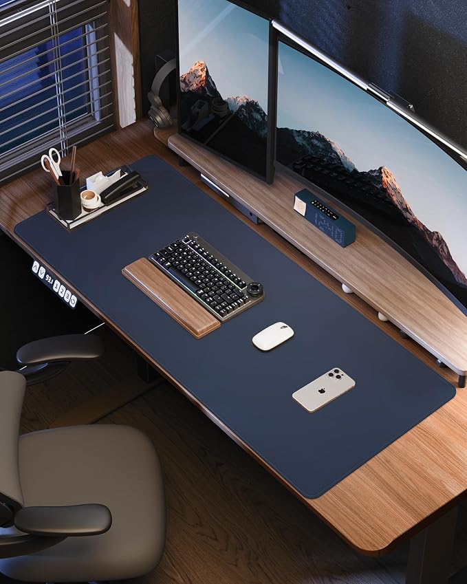 AFIING Leather Desk Pad Protector- 48" x 17" Office Desk Mat, Non-Slip PU Leather Mouse Pad, Waterproof Desk Blotter Mat, Desk Cover Mat for Office and Home (Midnight Blue)