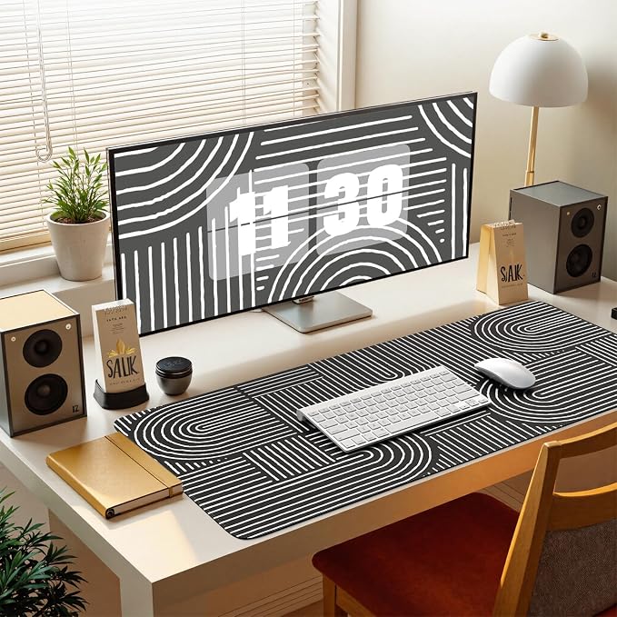iCasso Black Desk Mat, Large Mouse Pad for Desk, Computer Pad for Desktop | Anti-Slip Big Mousepad with Stitched Edges