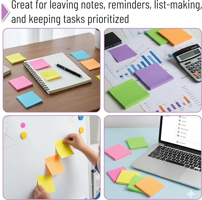 Mr. Pen- Lined Sticky Notes Set,16 Pads, 4"x6" and 3"x3", 720 Sheets, Pastel Colors, Sticky Notes with Lines