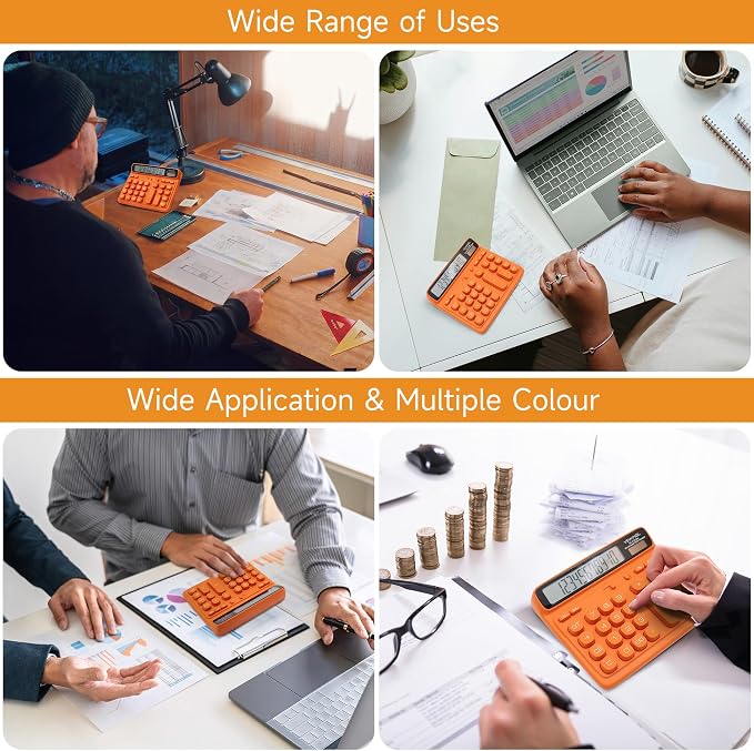 VEWINGL Office Desktop Calculator, 12-Digit Large HD LCD and Big Buttons | Solar and Battery Power with GT, MU, %, Square Root, 00 Key and Decimal Settings for Accounting, Business, School, and Home