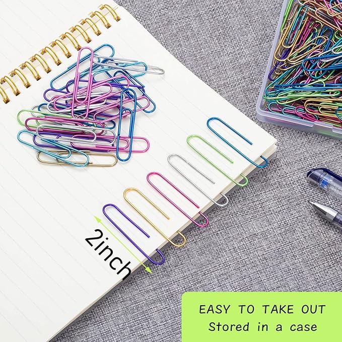 Jumbo Paper Clips,150pcs 2 Inch Large Paper Clip, Assorted Colored PaperClips for Paperwork Office School and Personal Use