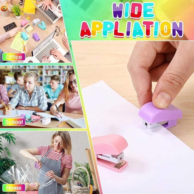 Fainne 45 Pcs Mini Stapler Bulk with Staples Back to School Portable Multicolor Small Stapler Bulk Hand Held Desk Staplers Cute School Supply Set for Office Teacher College (Stylish Color)