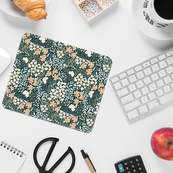 FROGIGO Mouse Pad with Stitched Edges - Cute Floral Mousepad Set for Women, 9.25 x 7.75 inch Washable Desk Pad, Non-Slip Rubber Base, Office Home Laptop Accessories - Vintage Garden-2 Pack