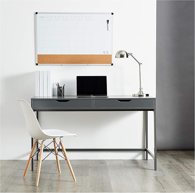 Amazon Basics 24" x 36" Monthly Whiteboard Calendar with Cork Board, Dry Erase Magnetic Whiteboard for Daily Planning, Wall Mounted, Silver Aluminum Frame