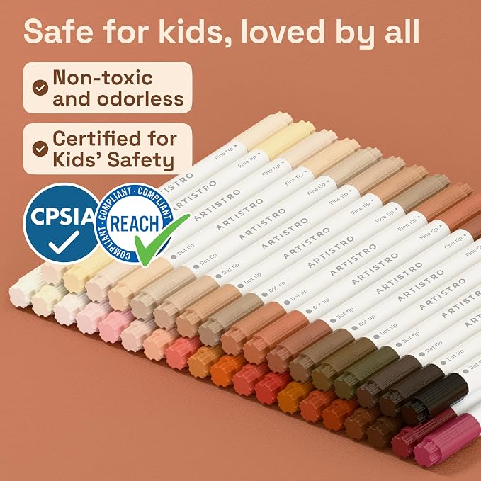 ARTISTRO 36 Skin Tones Dual-Tip Acrylic Paint Marker Pens for Drawing | For Fabric, Rock, Glass, Wood, & Molds, Arts & Crafts Gift for Adults, Teens, & Kids, Classroom Must Haves & School Supplies