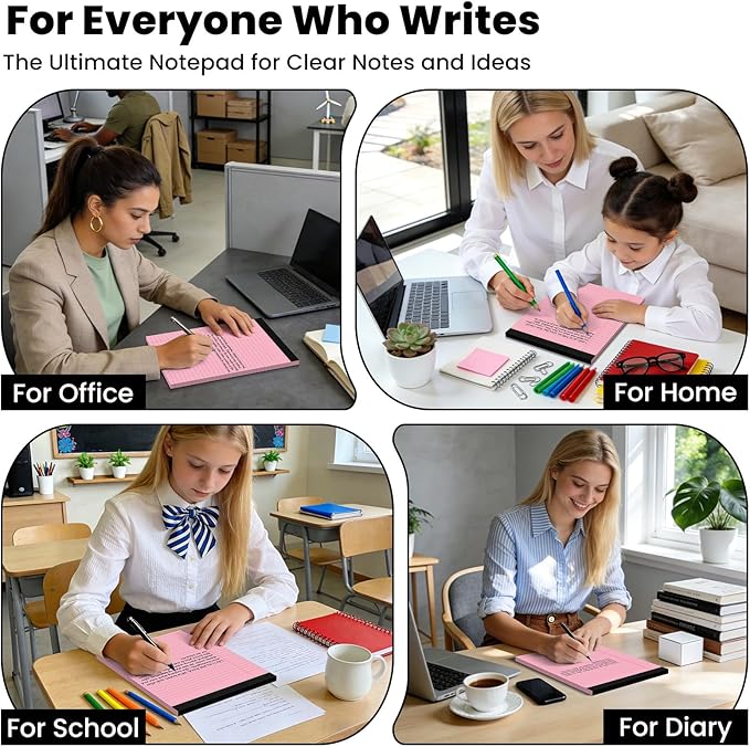 6pcs Legal Pads 8.5 x 11, Pink Notepads 8.5 x 11 In, Perforate Wide Ruled | 30 Sheets/Pack, Pink Note Pads Clear Print Writing Pads of Paper, Legal Notepads Paper, Sturdy Back, Thick Paper