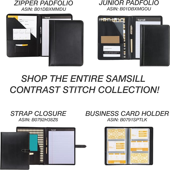 Samsill 1 Inch 3 Ring Binder, Leather, Black with Contrast Stitching, 8.5X 11 Inch, 3 Rings, Notebook Binder, Portfolio Organizer, Planner, Journal