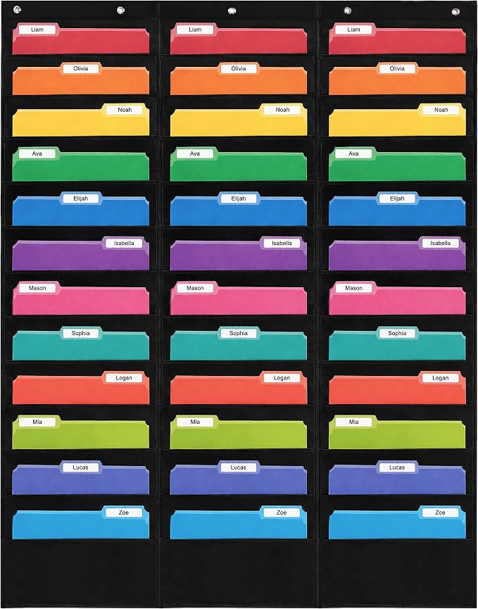 Essex Wares - 36 Pocket File Pocket Chart, Black, 42" Wide x 55" Tall | Versatile Wall Hanging File Folder Organizer for Classrooms, Offices, Home, and More - Wall Folder Organizer