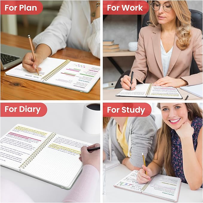 Graph Spiral Journal Notebook for Women & Men, 140 Pages, Graph Paper Hardcover Notebook for Planning & Tracking, Journals for Graphing, A5(5.7" x 7.9") – Pink