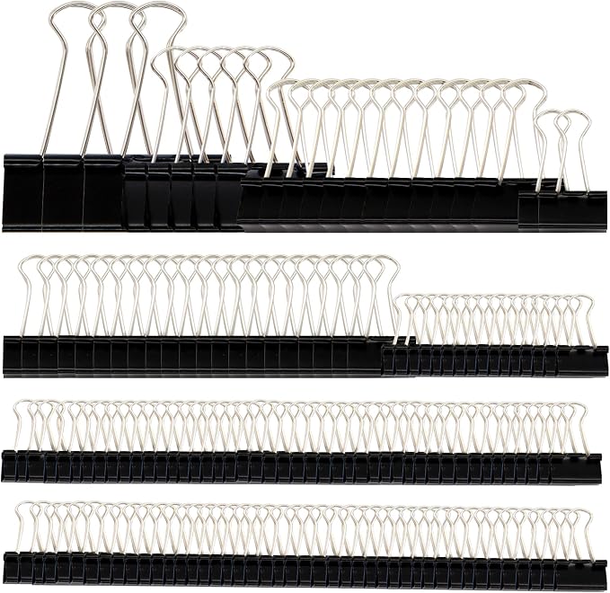 Binder Clips Paper Clamps Assorted Sizes 150 Count (Black), Large, Medium, Small, X Small and Micro, 5 Sizes in One Pack, Meet Your Different Using Needs.