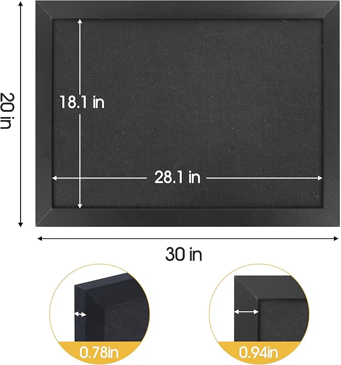 AKTOP 2 Pack Black Cork Board Bulletin Board with Linen 20" X 30", Large Framed Corkboard for Wall, Hanging Pin Board Picture Board for Home Office Decor, Cute Vision Board with Pushpins