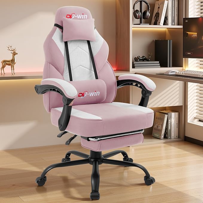 Video Gaming Chair for Adults, Computer Chair with Footrest and Ergonomic High Back, Big and Tall Gamer Chair with Massage Lumbar Support (Blush)